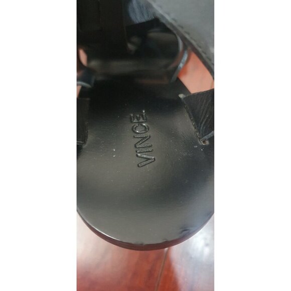 Vince Sandals Caged Strappy Nicolette Womens 8M 38 Black Leather Block High Heel - Picture 12 of 16